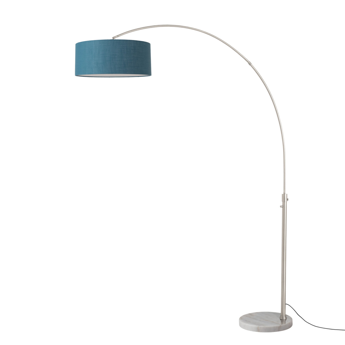 Float 92" Arc Floor Lamp by Nova of California, Turquoise shade, Satin Nickel body, White base – view 67
