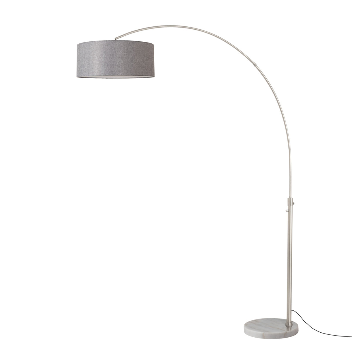 Float 92" Arc Floor Lamp by Nova of California, Cashmere Gray shade, Satin Nickel body, White base – view 50