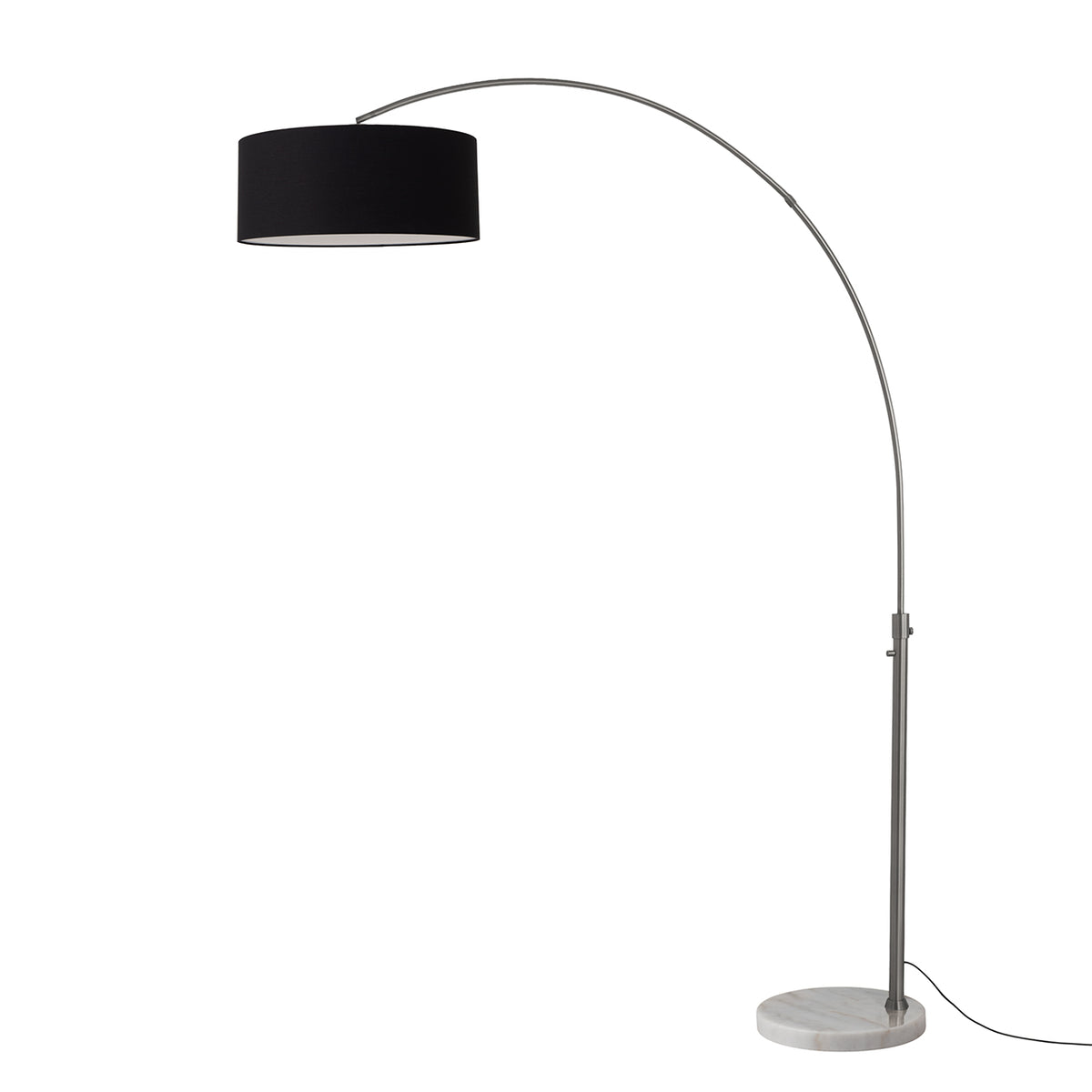 Float 92" Arc Floor Lamp by Nova of California, Black shade, Black Nickel body, White base – view 9