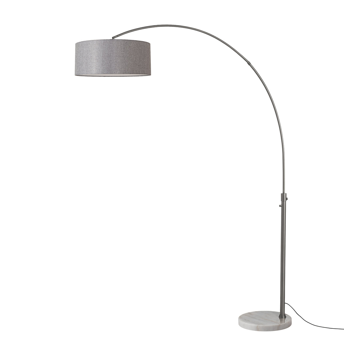Float 92" Arc Floor Lamp by Nova of California, Cashmere Gray shade, Black Nickel body, White base – view 10