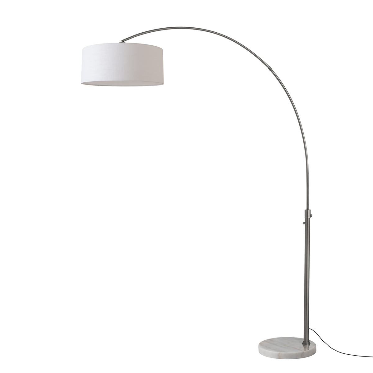 Float 92" Arc Floor Lamp by Nova of California, White shade, Black Nickel body, White base – view 14