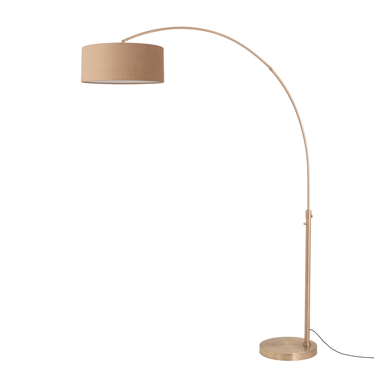 Float 92" Arc Floor Lamp by Nova of California, Burlap shade, Weathered Brass body, Weathered Brass base – view 27