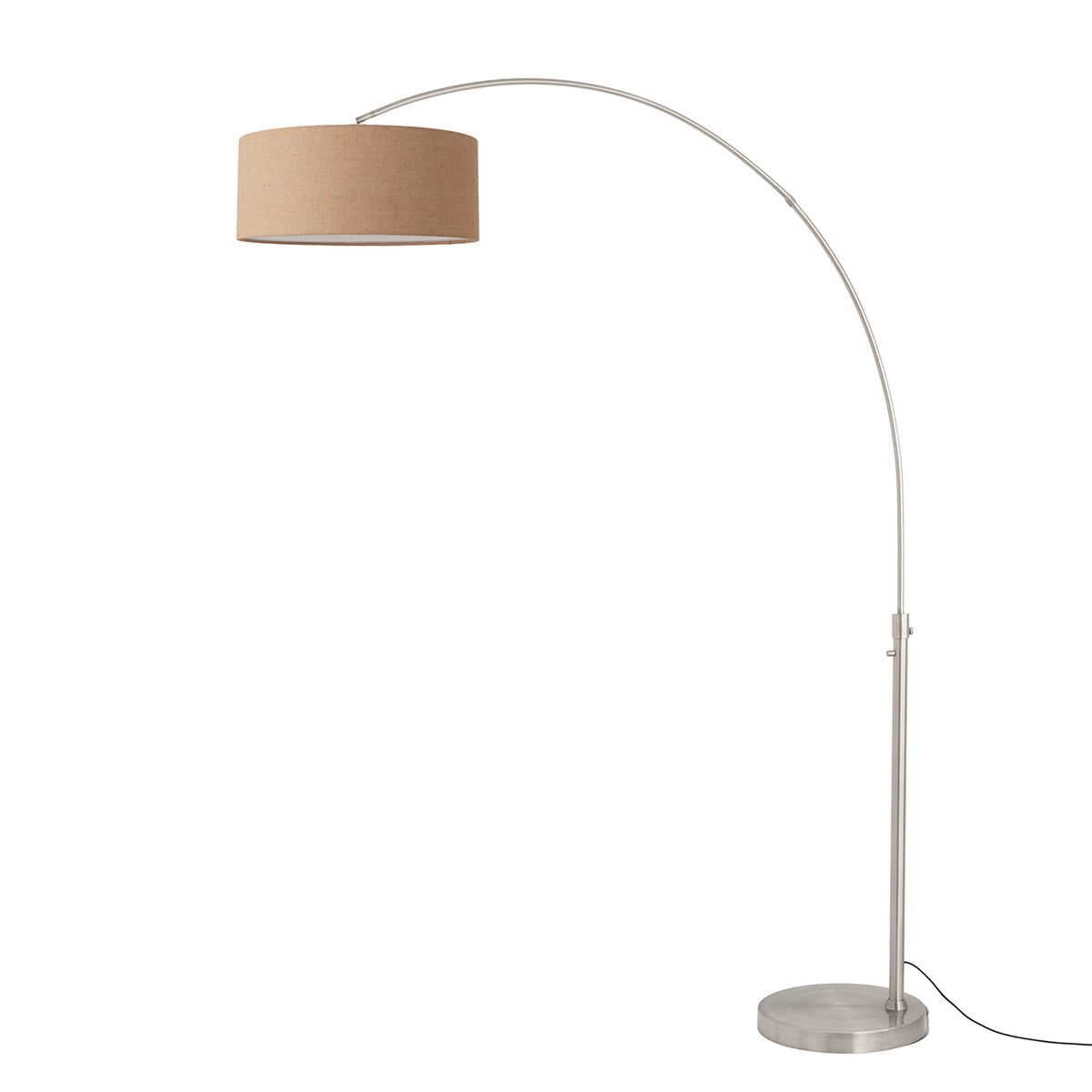 Float 92" Arc Floor Lamp by Nova of California, Burlap shade, Satin Nickel body, Satin Nickel base – view 43