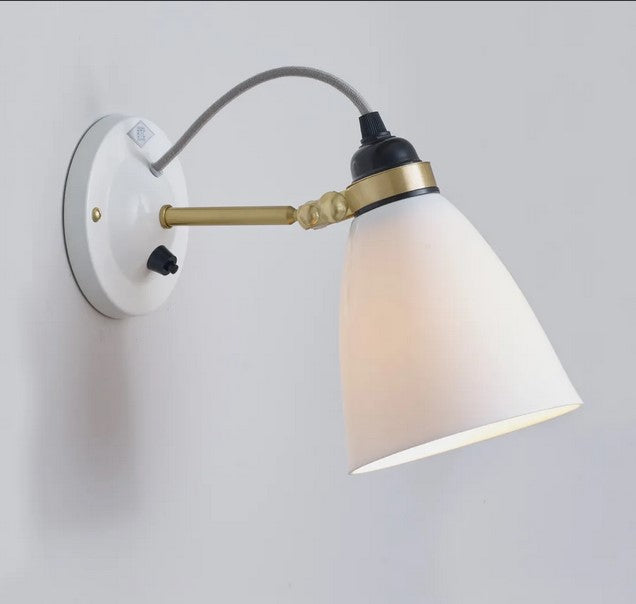 Hector Medium Dome Wall Light with Switch by Original BTC, Satin Brass Grey Cable (photo 1)