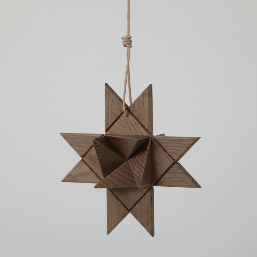 Boyhood Fröbel Star, Hanging wooden star in smoked oak, view 1 (image 2)