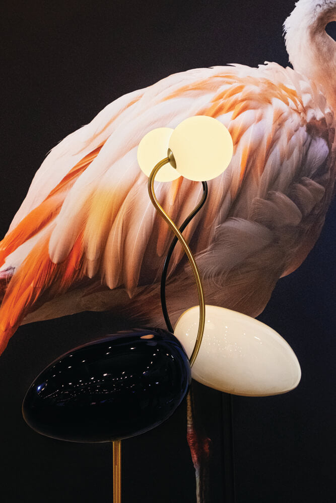 Fred brass and marble floor lamp by Viso in a lifestyle setting, view 2