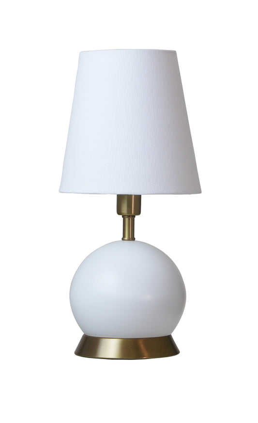 House of Troy Geo 12" Ball Mini Accent Lamp in White with Weathered Brass accents