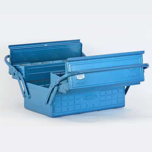 Toyo Steel GL-350 Three-Level Cantilever Toolbox, Blue – open with both trays raised