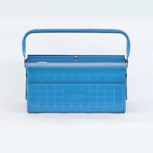 Toyo Steel GL-350 Three-Level Cantilever Toolbox, Blue – front view, closed