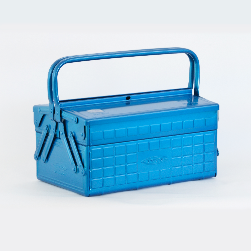 Toyo Steel GL-350 Three-Level Cantilever Toolbox, Blue – closed, three-quarter view
