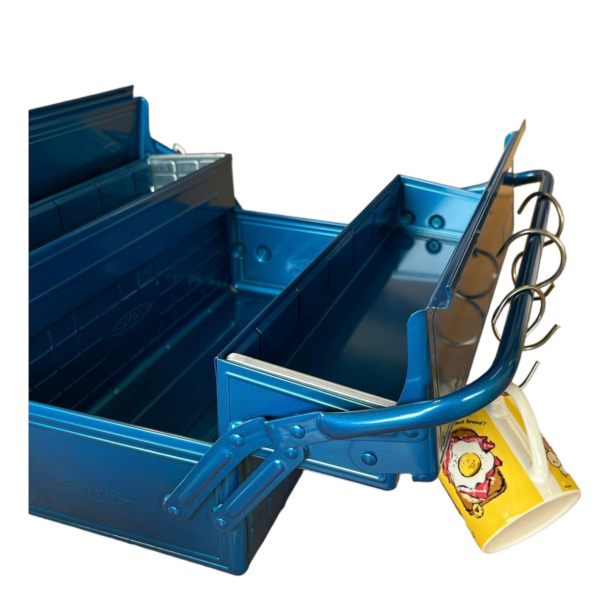 Toyo Steel GL-350 Three-Level Cantilever Toolbox, Blue – trays raised, dividers in place