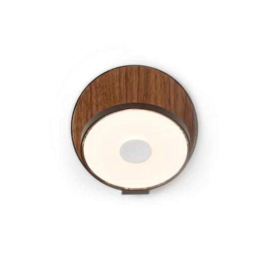 Gravy Wall Sconce Metallic Black Body Oiled Walnut Plates Hardwire Grw S Mbk Owt Hw by Koncept Inc