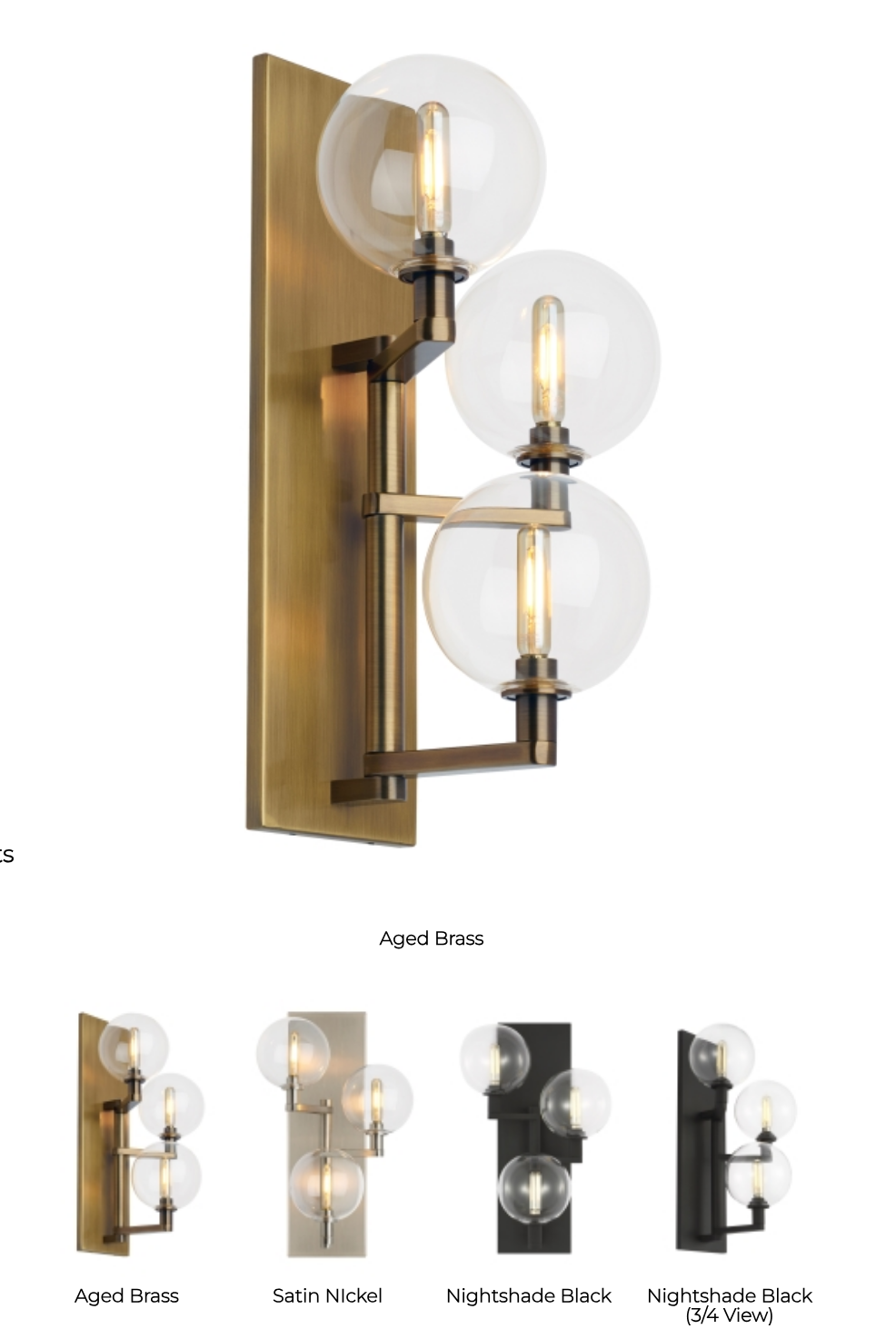 Gambit 3 Light Wall Sconce Clear Glass by Visual & Comfort & Co
