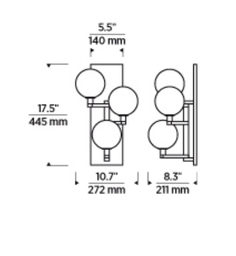 Gambit 3 Light Wall Sconce Clear Glass by Visual & Comfort & Co