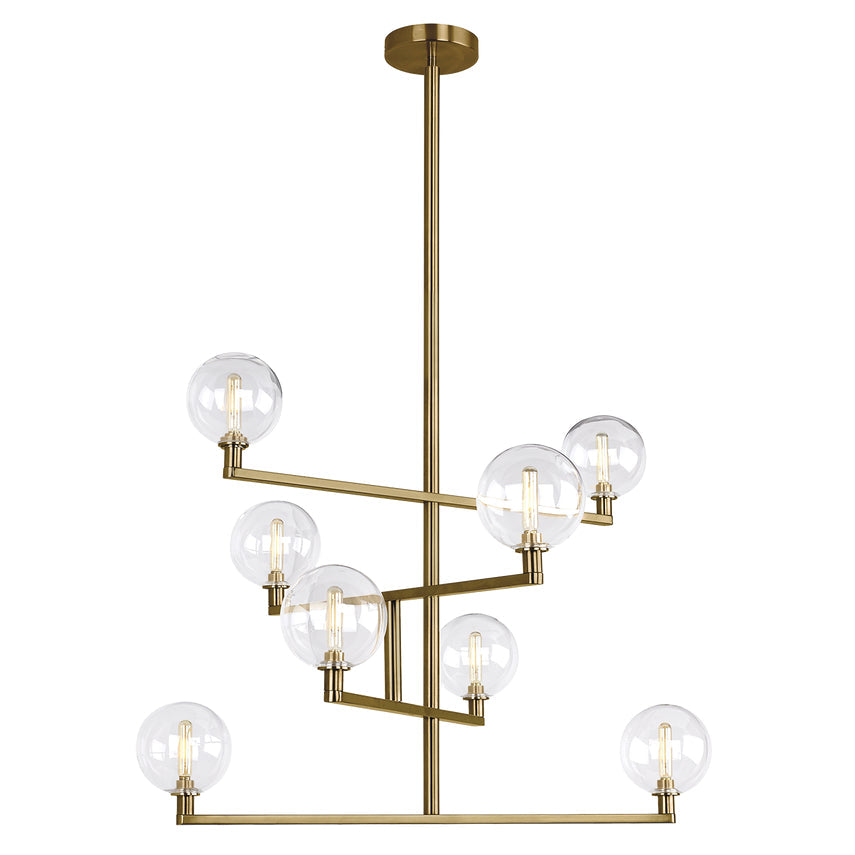 Gambit 8 Light Aged Brass Layered Glass Chandelier by Visual & Comfort & Co