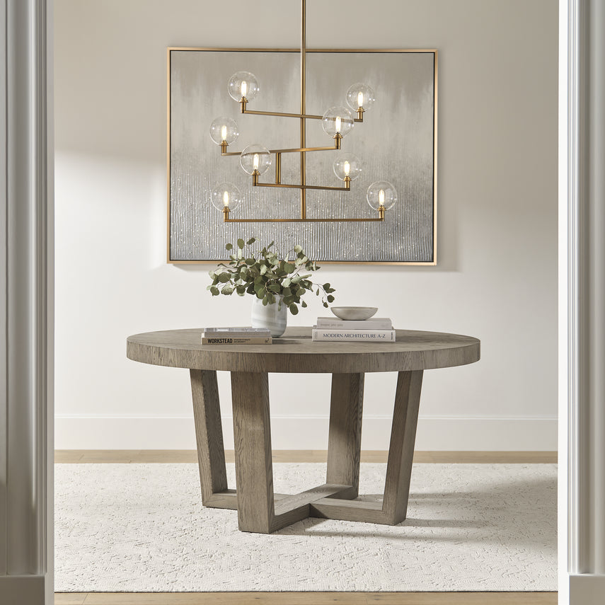 Gambit 8 Light Aged Brass Layered Glass Chandelier by Visual & Comfort & Co