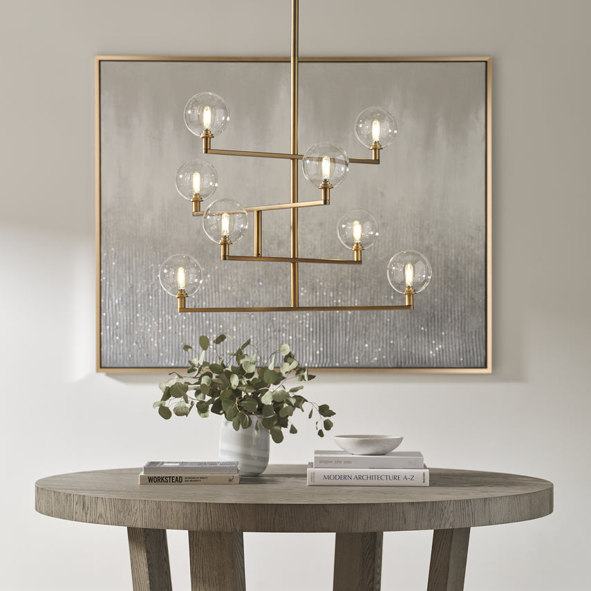 Gambit 8 Light Aged Brass Layered Glass Chandelier by Visual & Comfort & Co