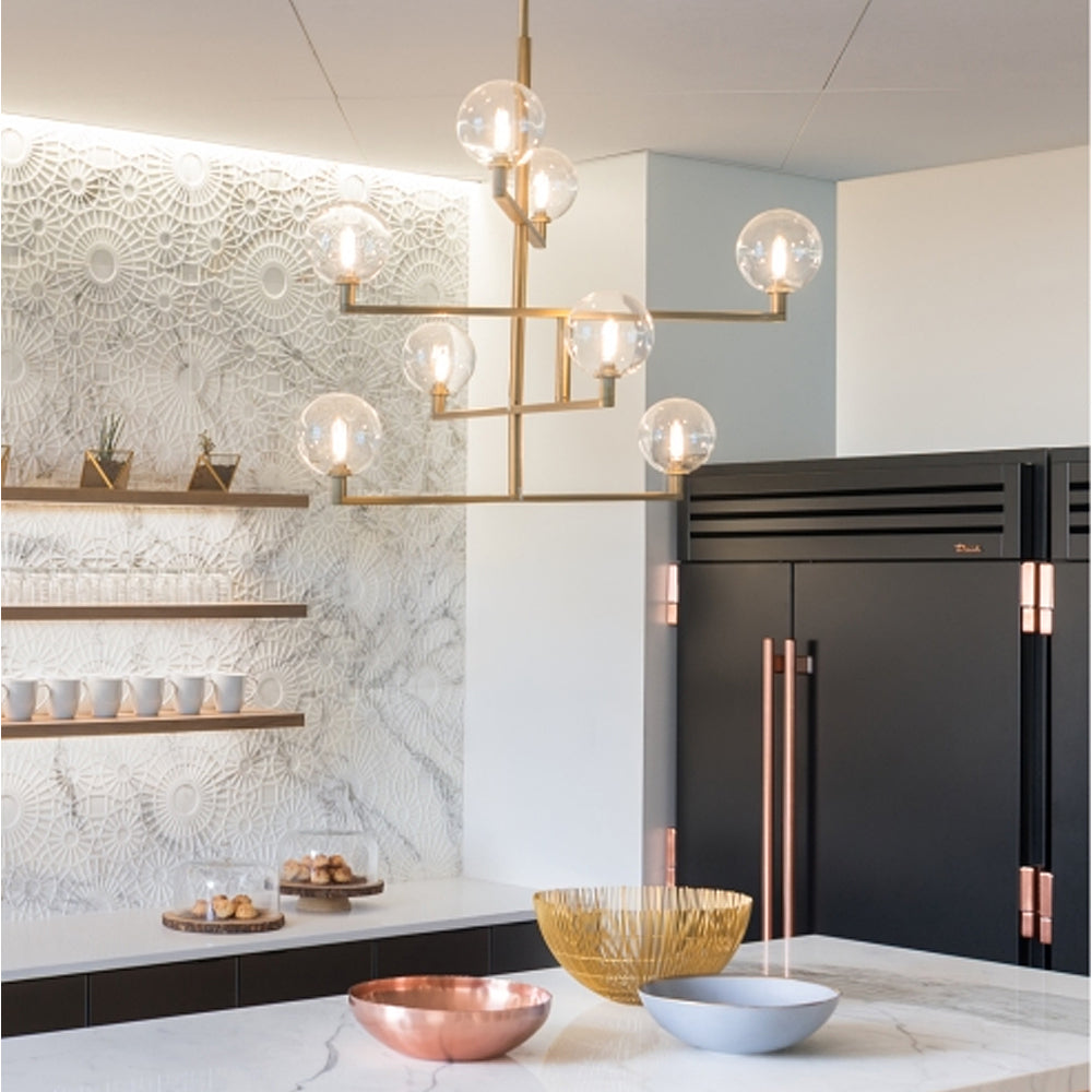 Gambit 8 Light Aged Brass Layered Glass Chandelier by Visual & Comfort & Co