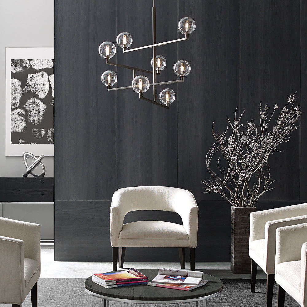 Gambit 8 Light Aged Brass Layered Glass Chandelier by Visual & Comfort & Co