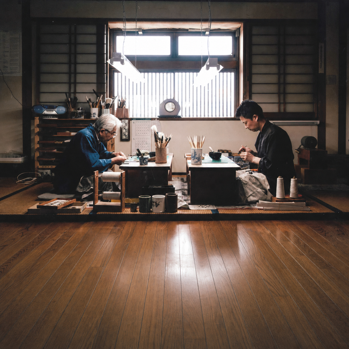Umpei Fude Calligraphy Brush D with Gift Box, Hankeido – craftsman shaping the hair by hand