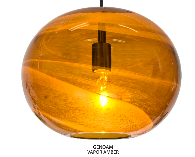 Close-up of Vapor Amber glass shade featuring decorative amber tones and soft illumination