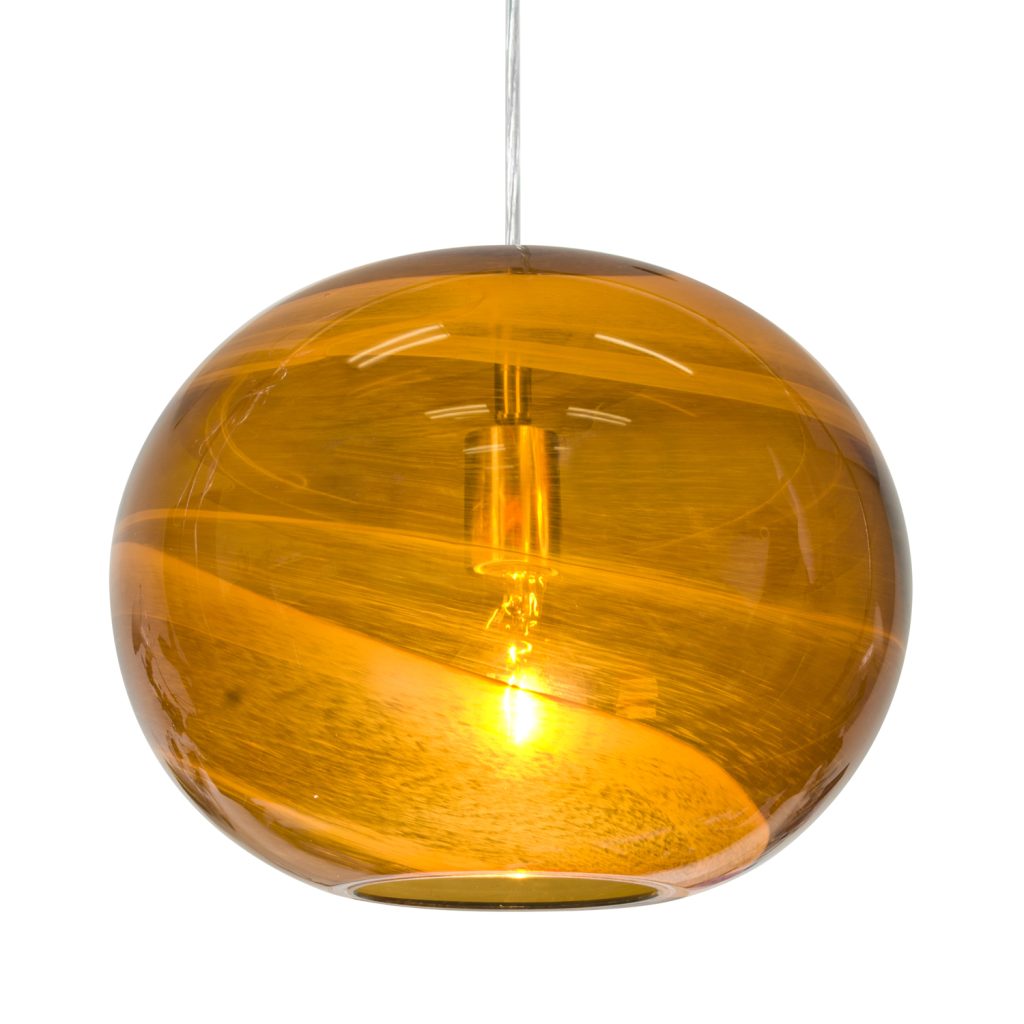 Handcrafted Vapor Amber glass pendant shade with translucent amber decorative finish