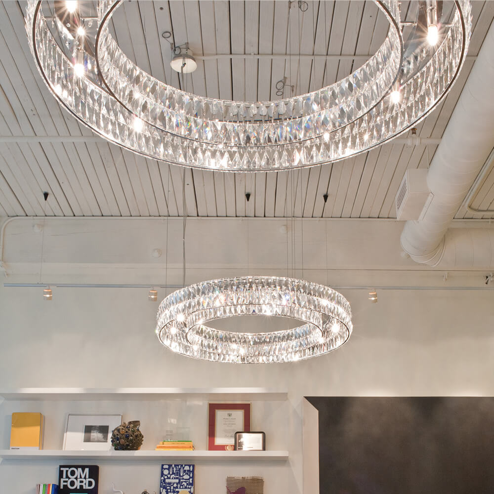 Gia Round crystal chandelier by Viso in a lifestyle setting