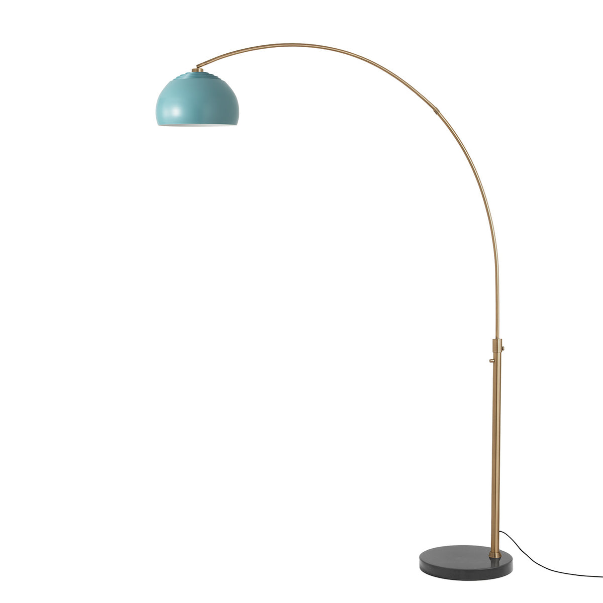 Float Half Dome 92" Arc Lamp by Nova of California, Turquoise shade, Weathered Brass body, Black Marble base – view 44