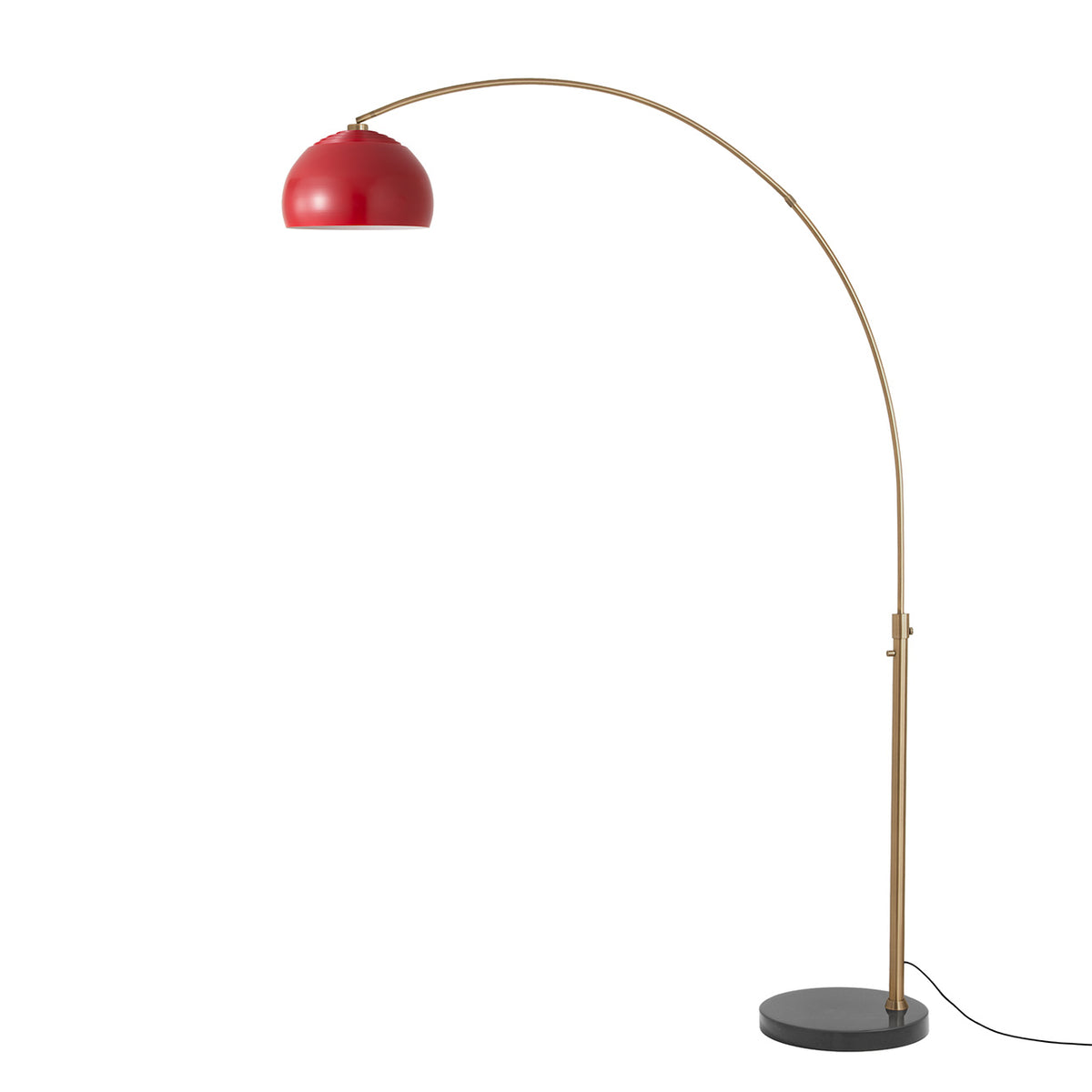 Float Half Dome 92" Arc Lamp by Nova of California, Crimson Red shade, Weathered Brass body, Black Marble base – view 40