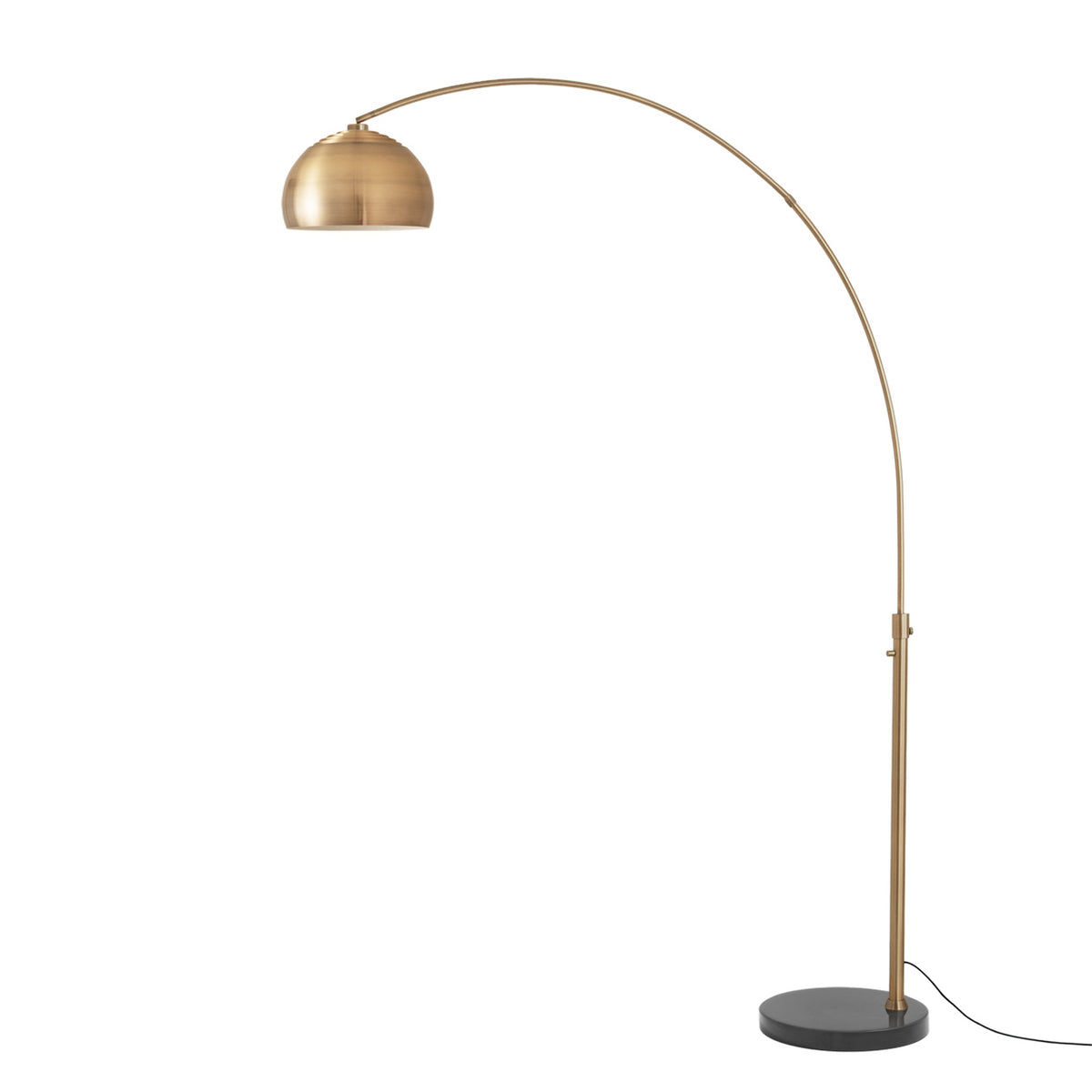 Float Half Dome 92" Arc Lamp by Nova of California, Weathered Brass shade, Weathered Brass body, Black base – view 30