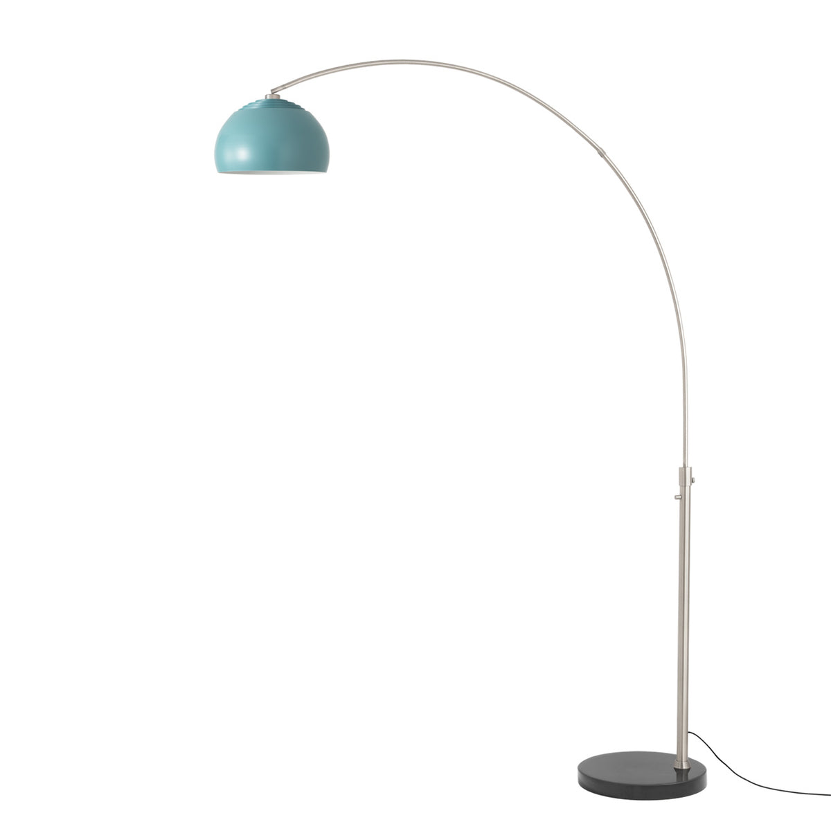 Float Half Dome 92" Arc Lamp by Nova of California, Turquoise shade, Satin Nickel body, Black base – view 34