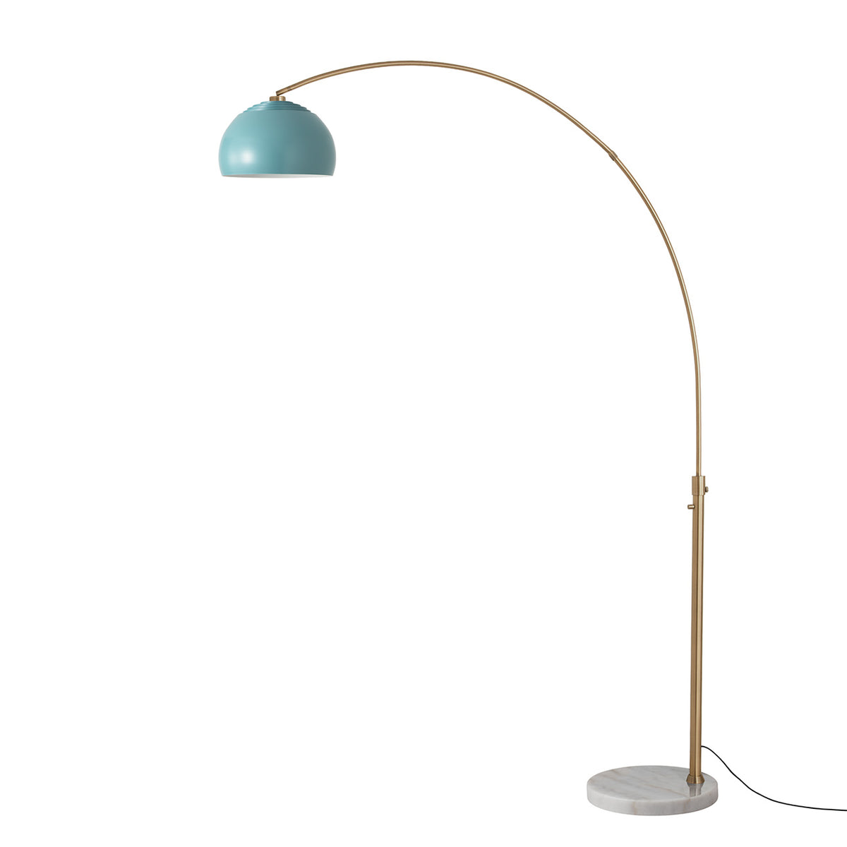 Float Half Dome 92" Arc Lamp by Nova of California, Turquoise shade, Weathered Brass body, White Marble base – view 38