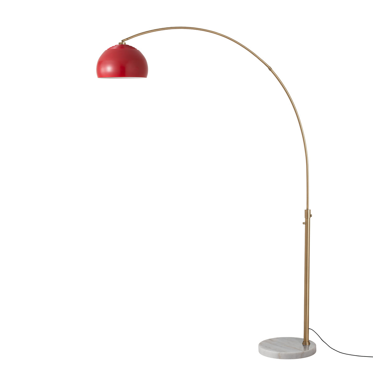 Float Half Dome 92" Arc Lamp by Nova of California, Crimson Red shade, Weathered Brass body, White Marble base – view 37