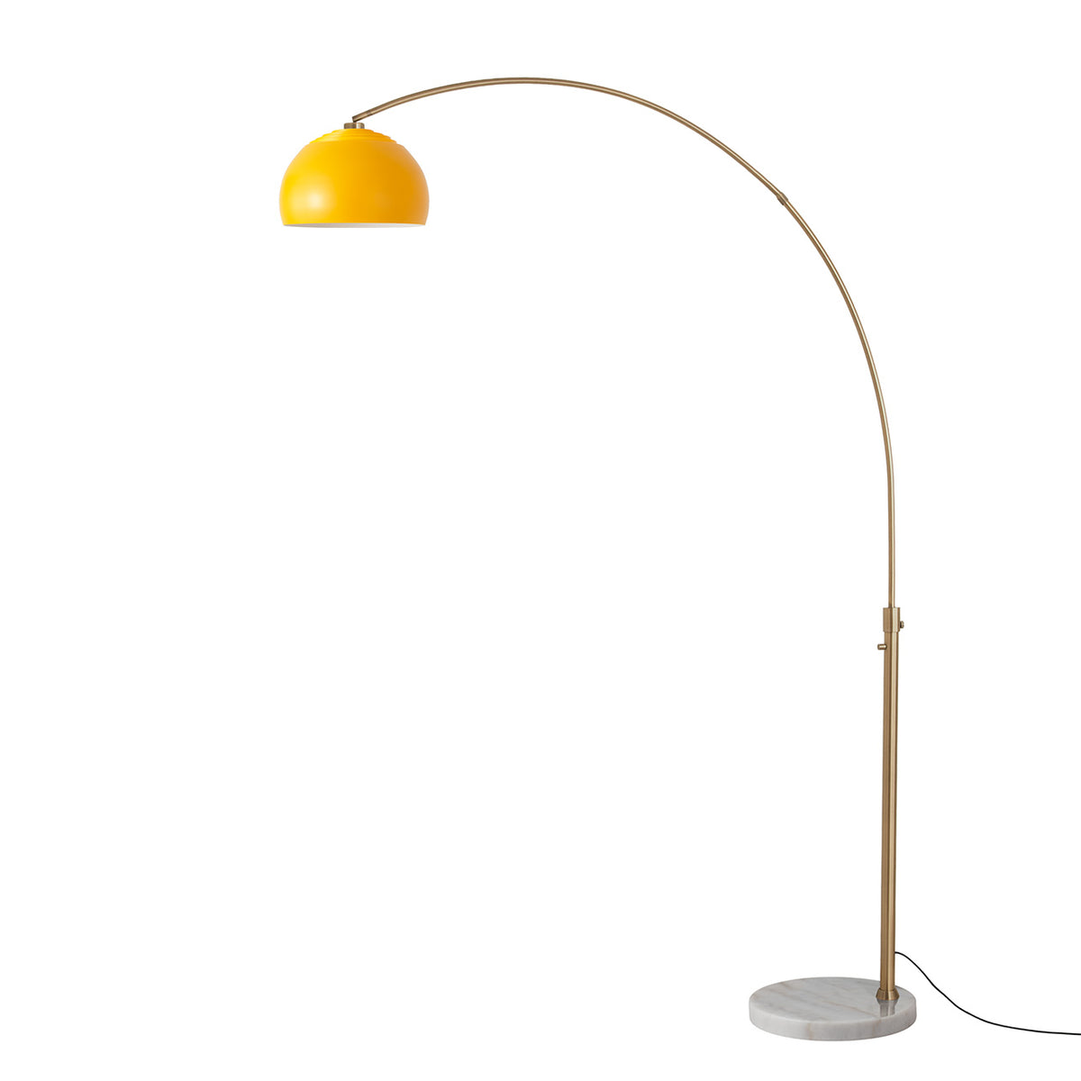 Float Half Dome 92" Arc Lamp by Nova of California, Mustard shade, Weathered Brass body, White Marble base – view 39