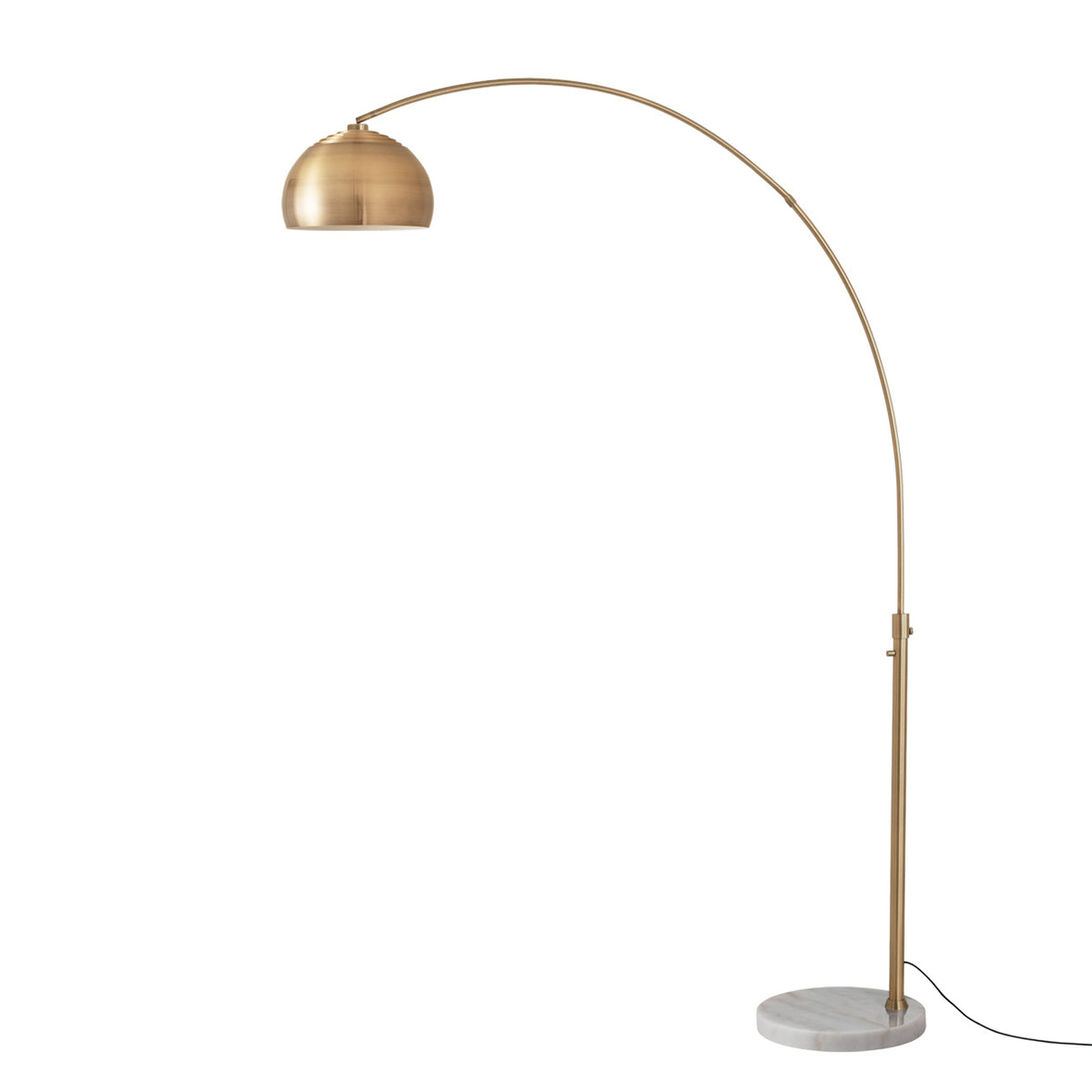 Float Half Dome 92" Arc Lamp by Nova of California, Weathered Brass shade, Weathered Brass body, White base – view 12