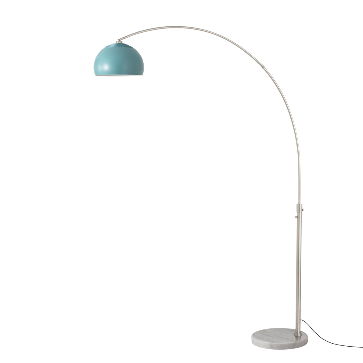Float Half Dome 92" Arc Lamp by Nova of California, Turquoise shade, Satin Nickel body, White base – view 29