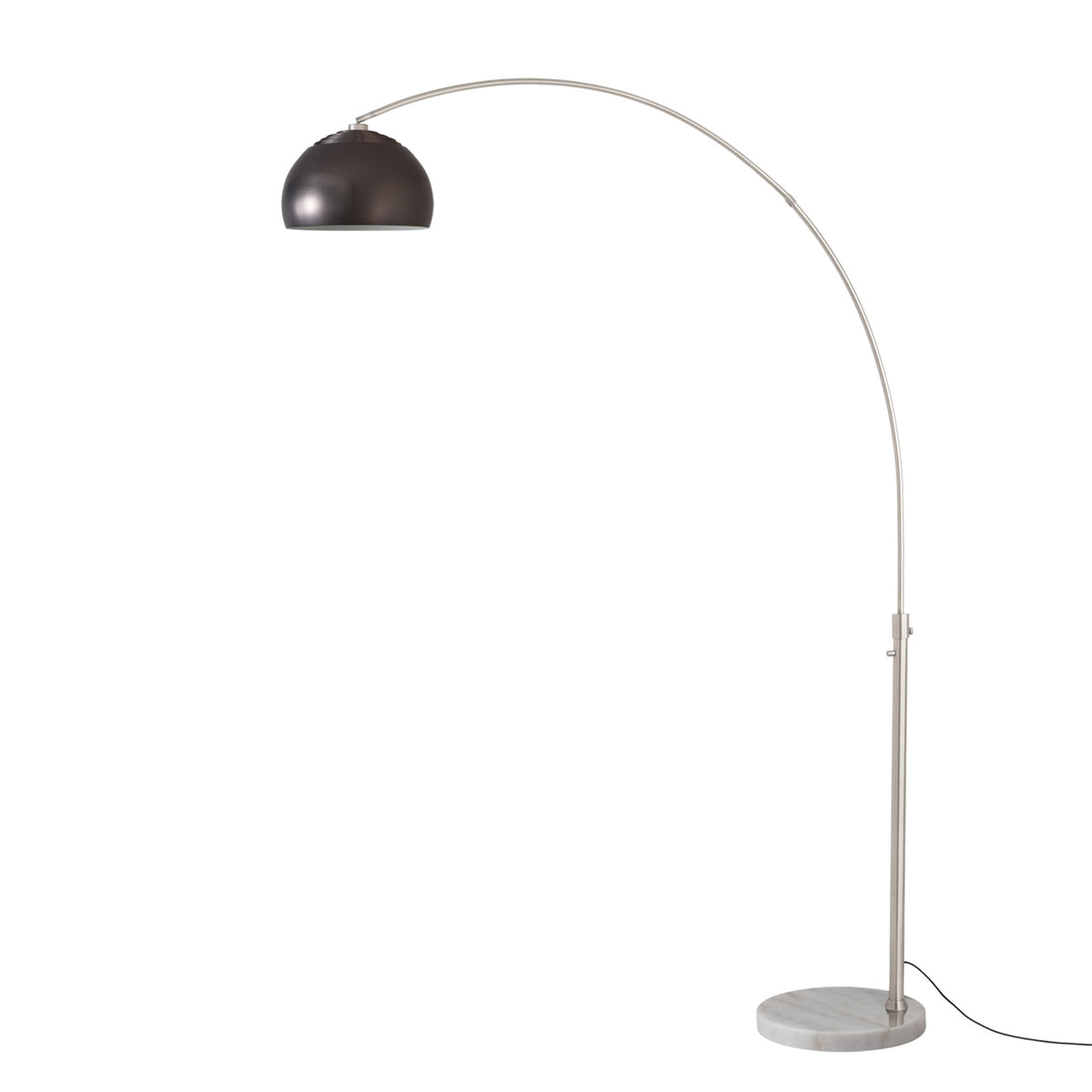 Float Half Dome 92" Arc Lamp by Nova of California, Black Nickel shade, Satin Nickel body, White base – view 36
