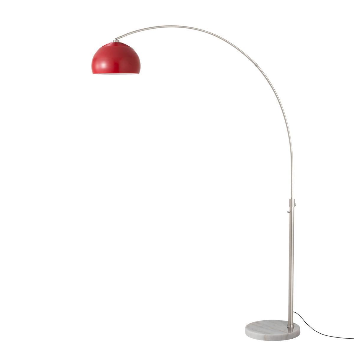 Float Half Dome 92" Arc Lamp by Nova of California, Crimson Red shade, Satin Nickel body, White base – view 31