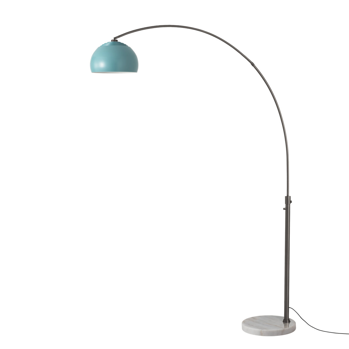 Float Half Dome 92" Arc Lamp by Nova of California, Turquoise shade, Black Nickel body, White base – view 18