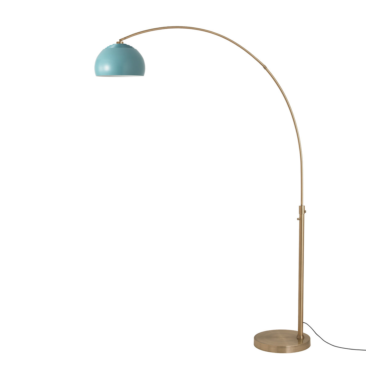 Float Half Dome 92" Arc Lamp by Nova of California, Turquoise shade, Weathered Brass body, Weathered Brass base – view 45