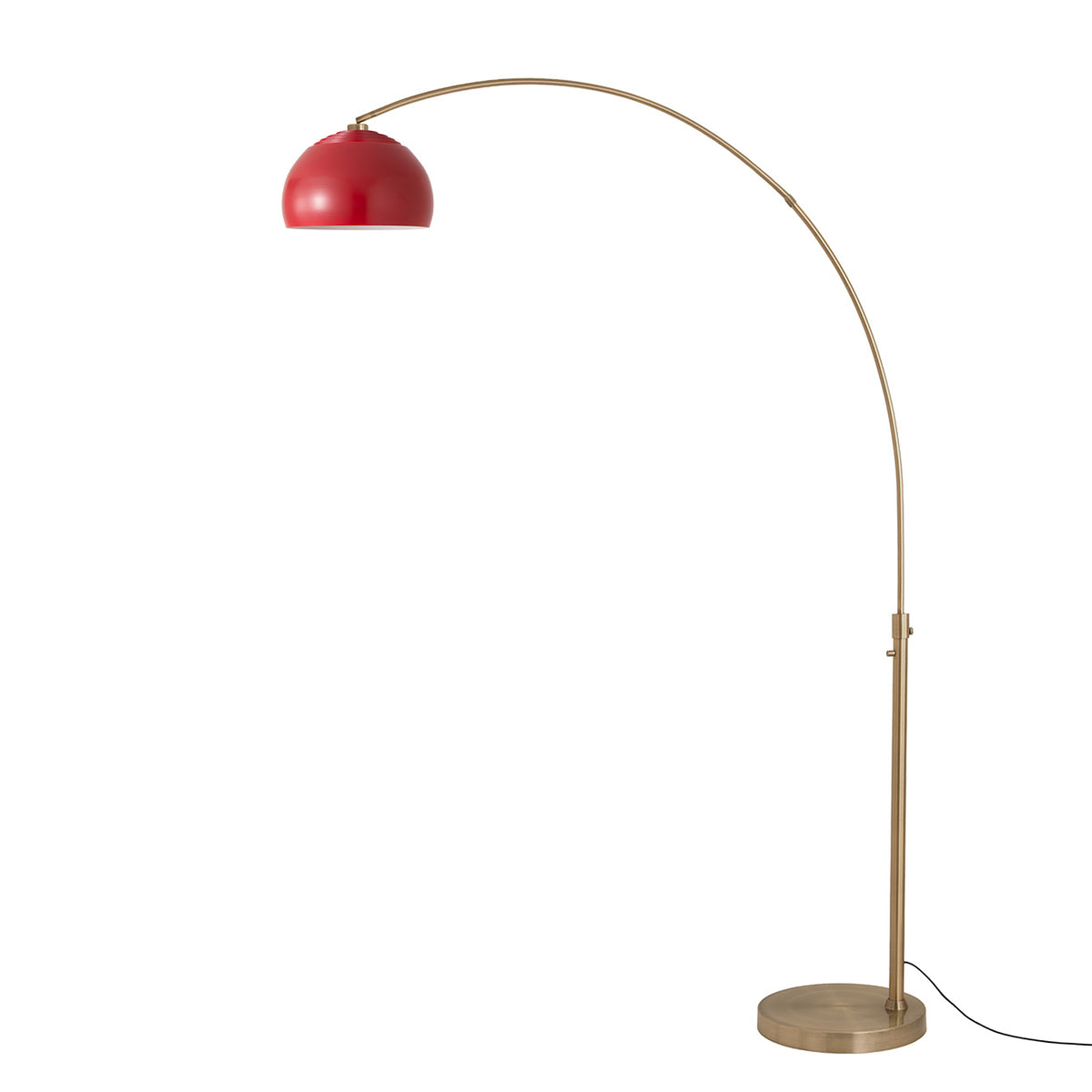 Float Half Dome 92" Arc Lamp by Nova of California, Crimson Red shade, Weathered Brass body, Weathered Brass base – view 41