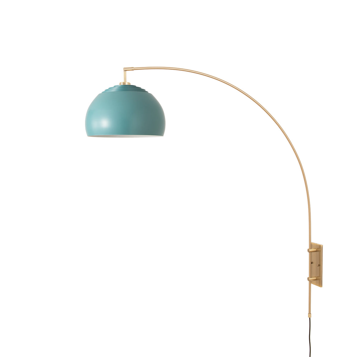 Half Dome Wall Mounted Arc Lamp by Nova of California, Turquoise shade, Weathered Brass base – view 13
