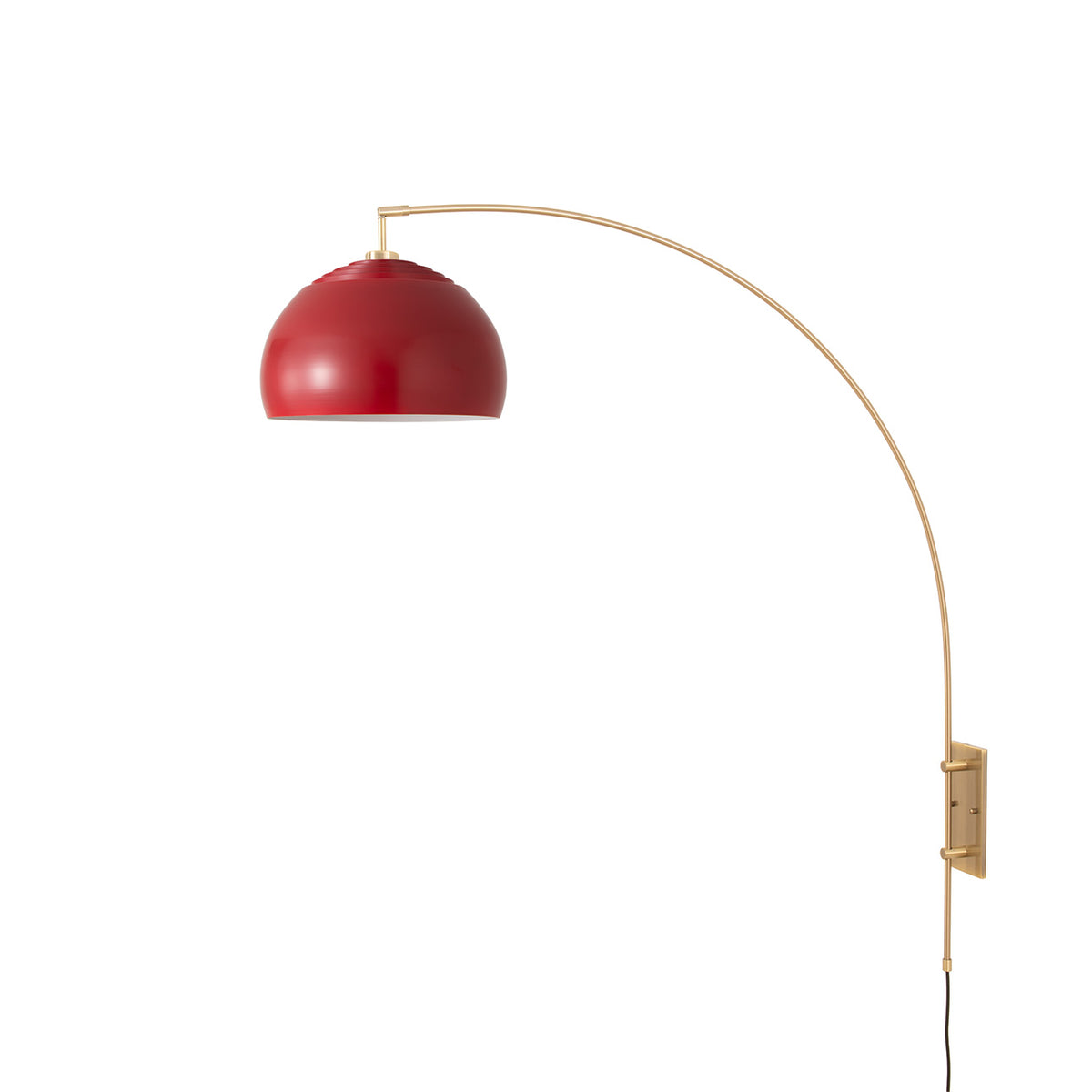 Half Dome Wall Mounted Arc Lamp by Nova of California, Crimson Red shade, Weathered Brass base – view 10