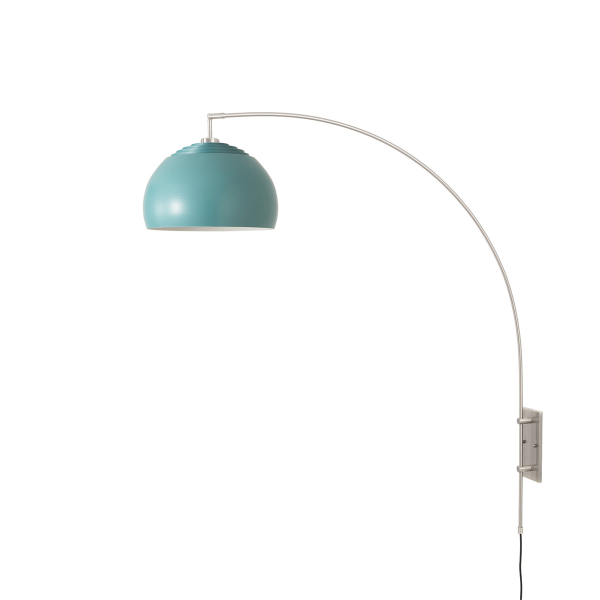 Half Dome Wall Mounted Arc Lamp by Nova of California, Turquoise shade, Satin Nickel base – view 7