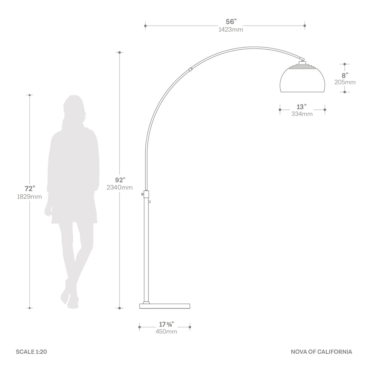 Float Half Dome 92" Arc Lamp by Nova of California – view 8