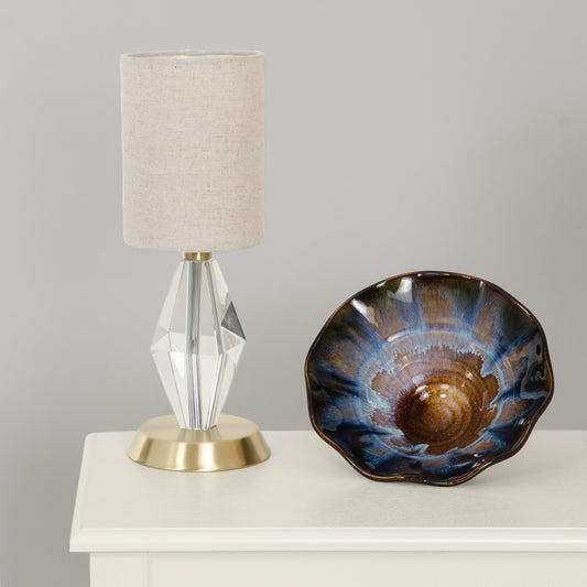 House of Troy Bryson Mini Crystal Tapered Column Accent Lamp in Satin Brass in a room setting