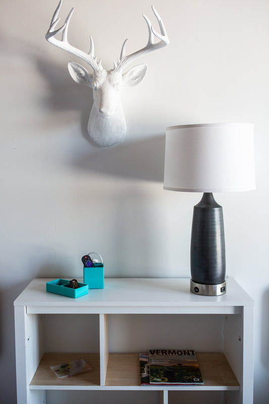 House of Troy Scatchard 26" Stoneware Table Lamp with USB Base in Black Matte in a room setting (view 2)