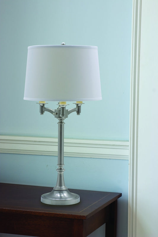 House of Troy Lancaster 31.75" Six-Way Table Lamp in Satin Nickel in a room setting