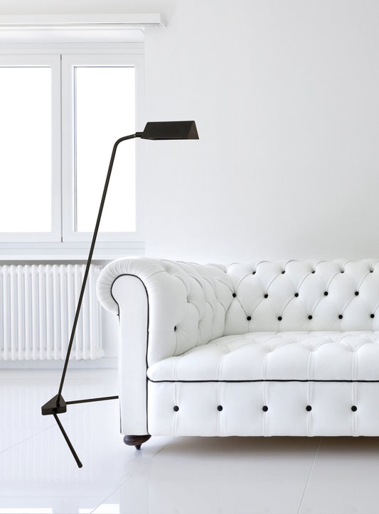 House of Troy Victory 48" Floor Lamp with Metal Shade in Black in a room setting