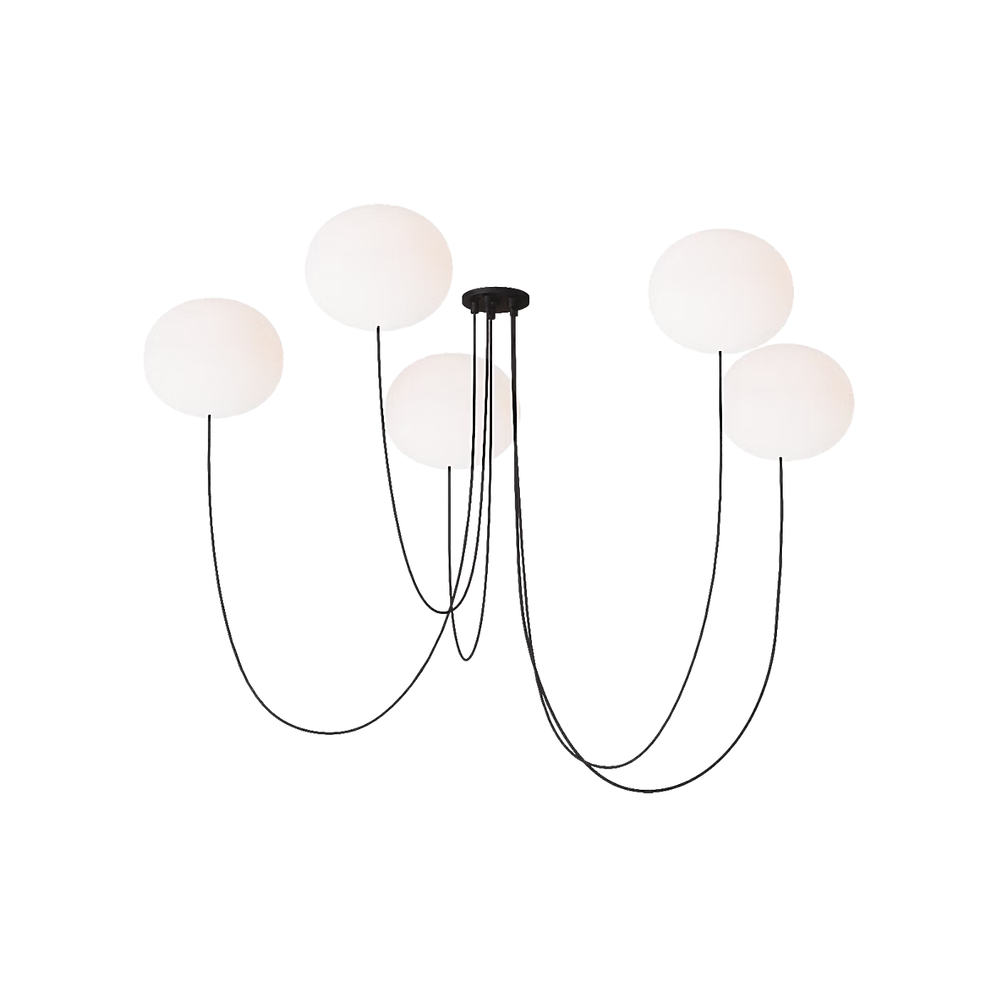 Contemporary LED chandelier by Peter Bristol with sculptural glass globe design
